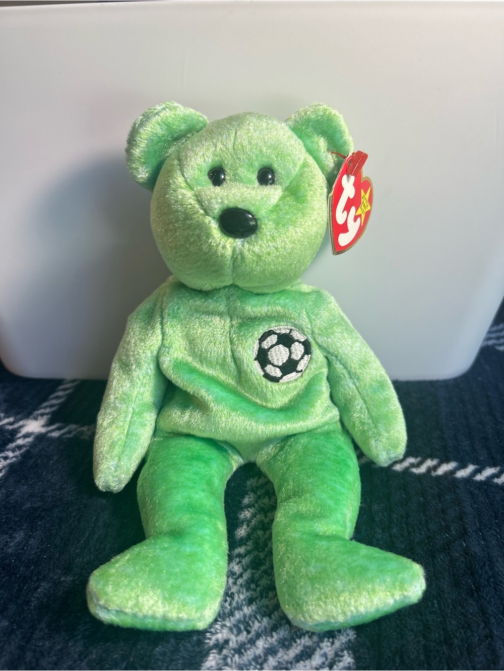 Ty Green Bear Plush with Soccer Patch